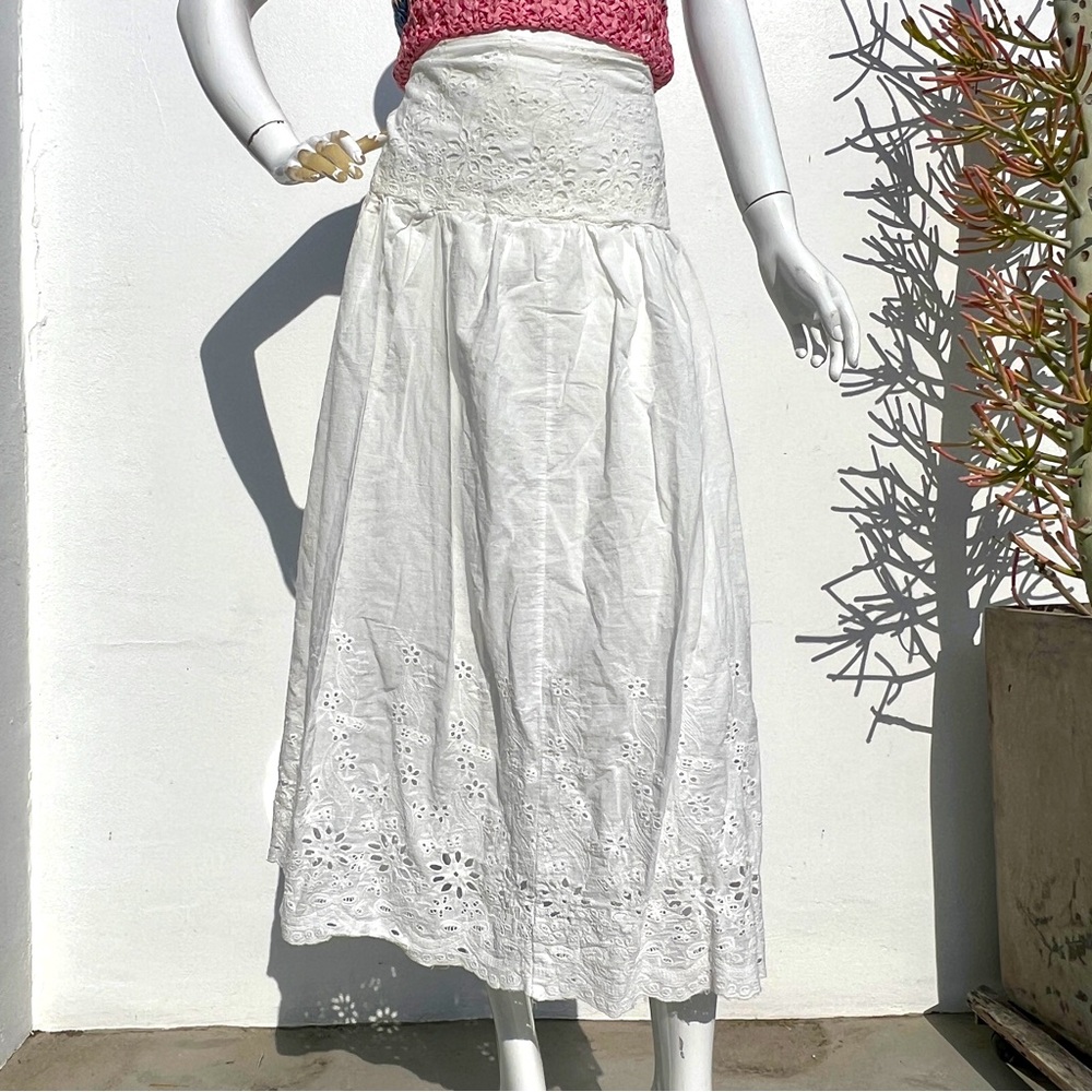 Bright White Crochet Detail Prairie Midi Skirt